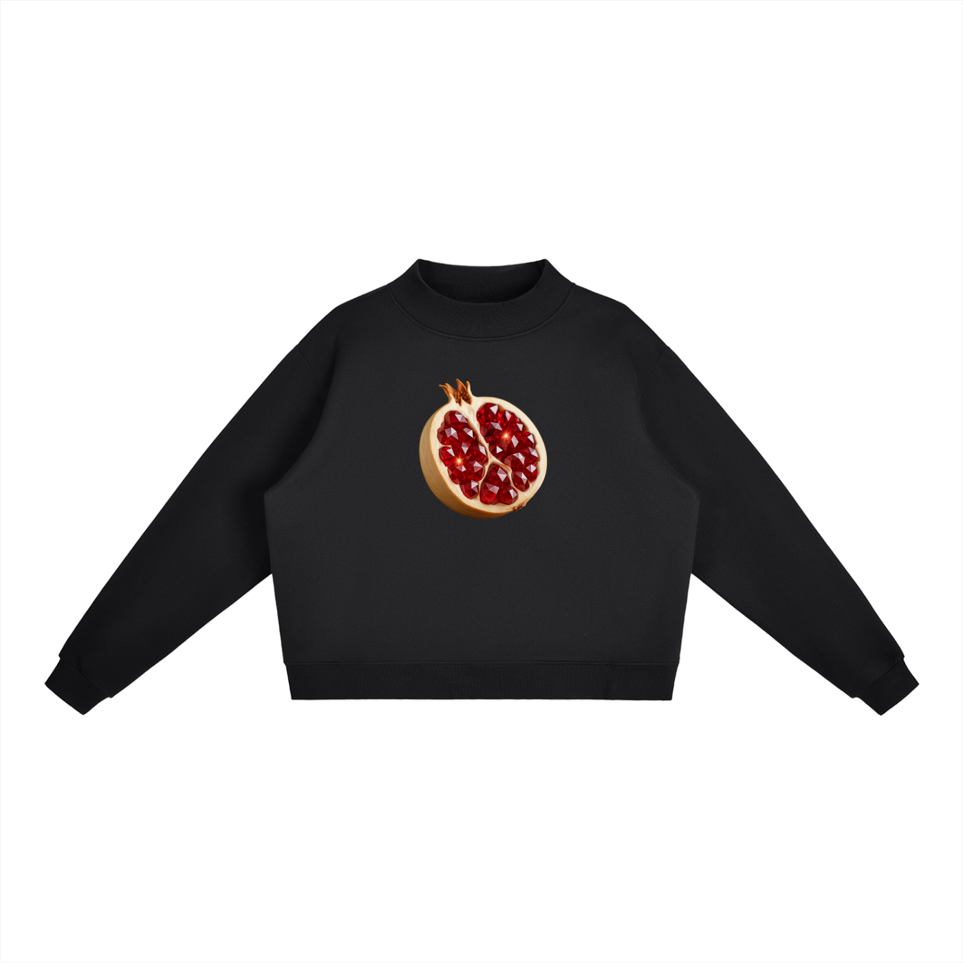 White Pom Essential Fleece Mid-Neck Crew Sweatshirt