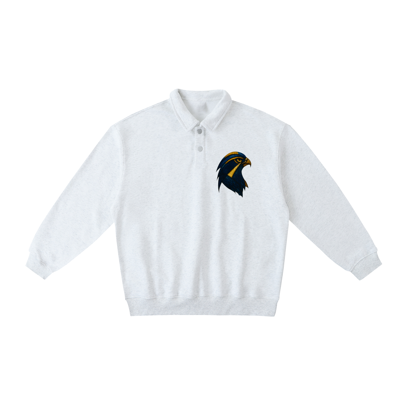 Torch Back/ Falcon Front Stained Glass Heavyweight Polo-Collar Sweatshirt