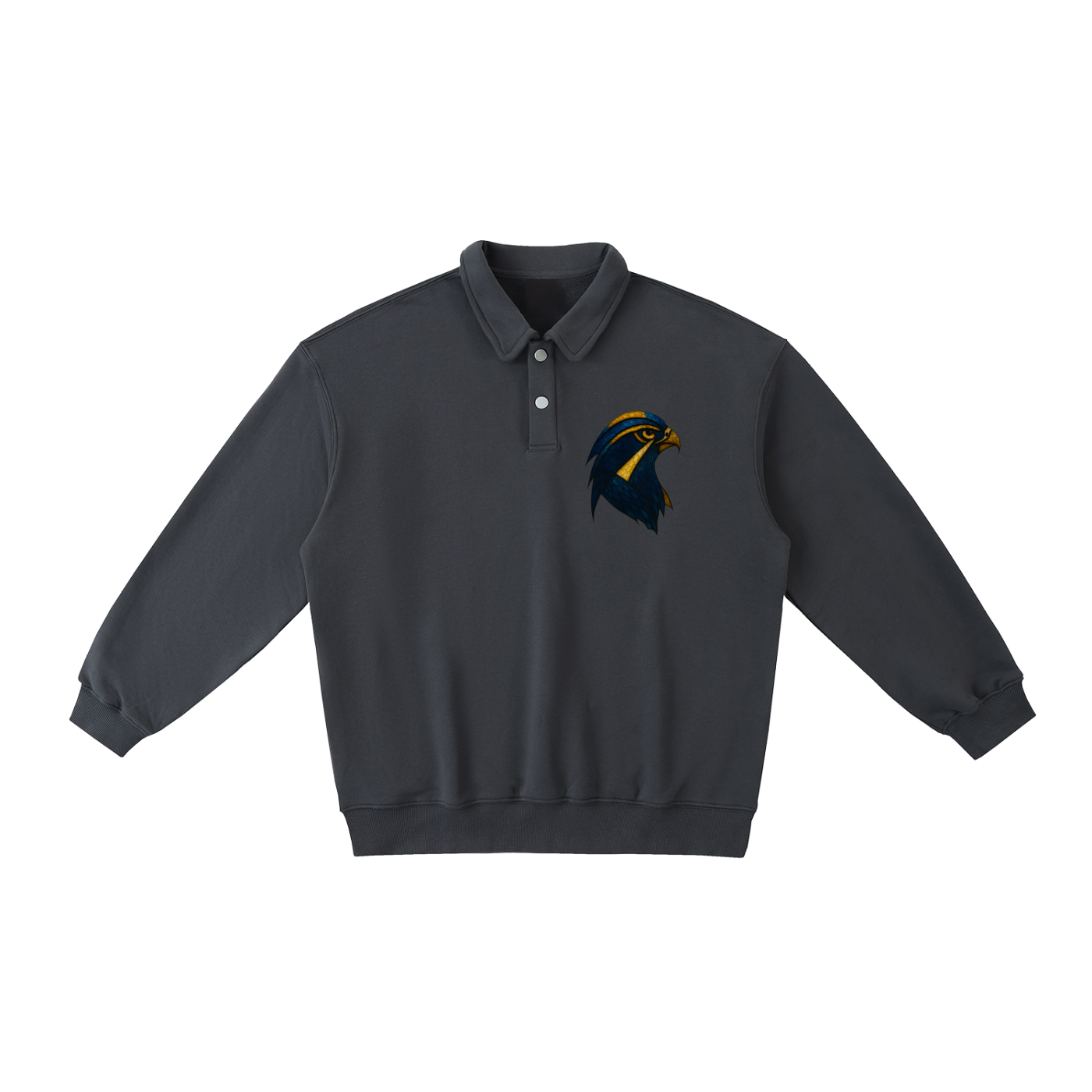 Torch Back/ Falcon Front Stained Glass Heavyweight Polo-Collar Sweatshirt