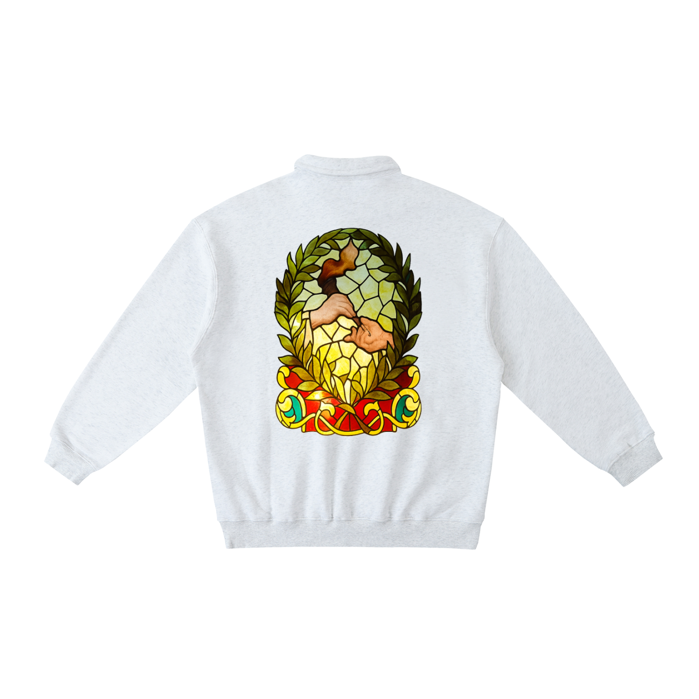 Torch Back/ Falcon Front Stained Glass Heavyweight Polo-Collar Sweatshirt