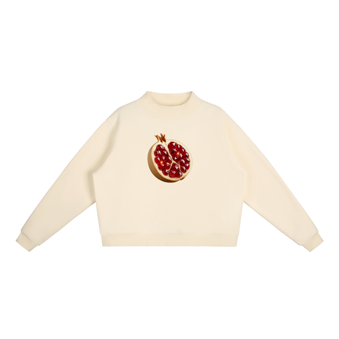 White Pom Essential Fleece Mid-Neck Crew Sweatshirt