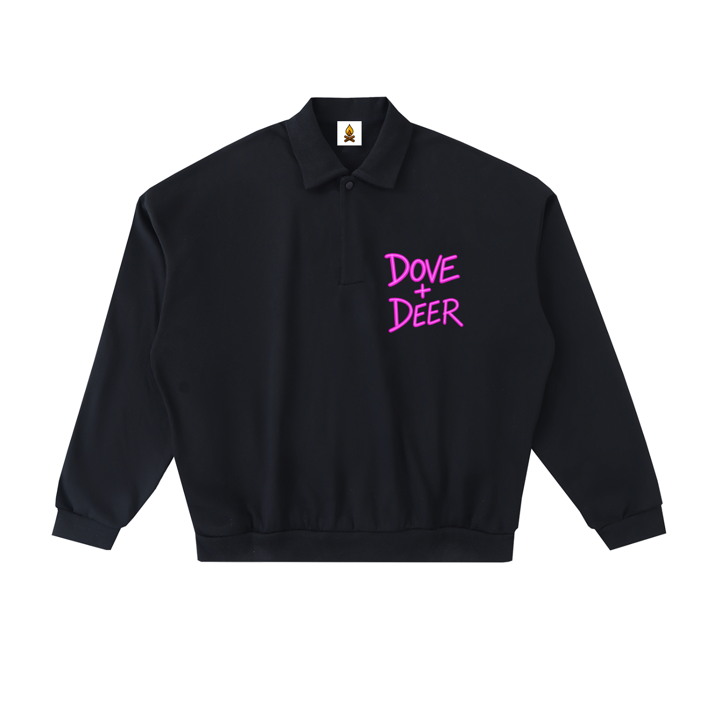Dove + Deer Pink Neon Heavyweight Fleece Polo Sweatshirt