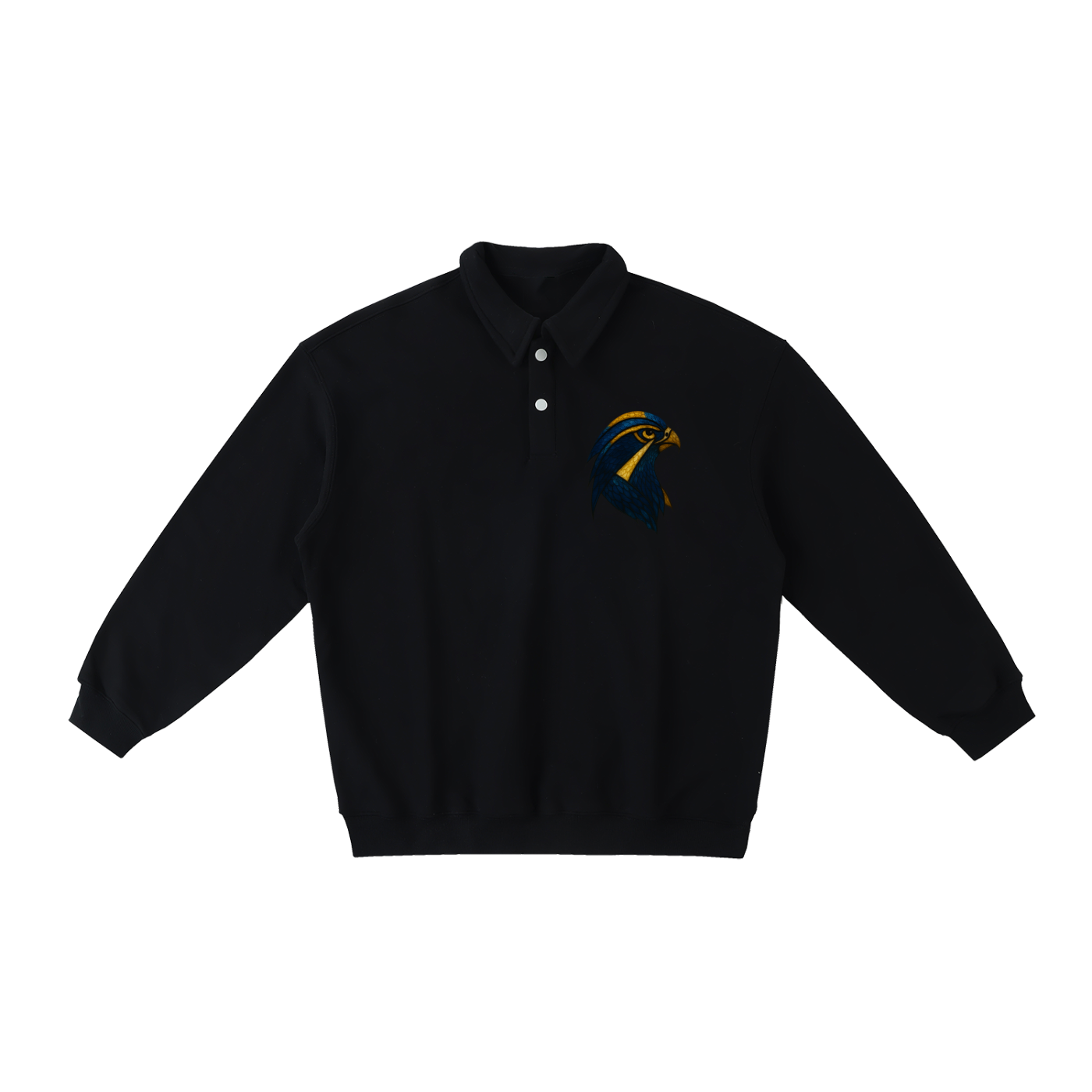 Torch Back/ Falcon Front Stained Glass Heavyweight Polo-Collar Sweatshirt