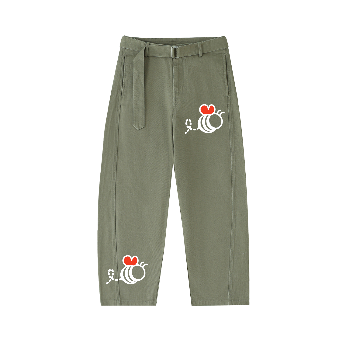 Bumbles Heart Wing Twisted-Seam Belted Curved-Blade Pants