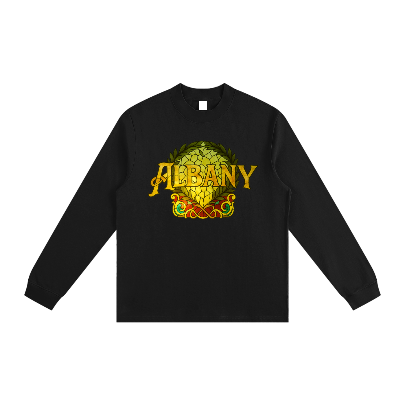 AHS Stained Glass- Blue Leaf Back- Non-Shrink Mock Neck Sweatshirt