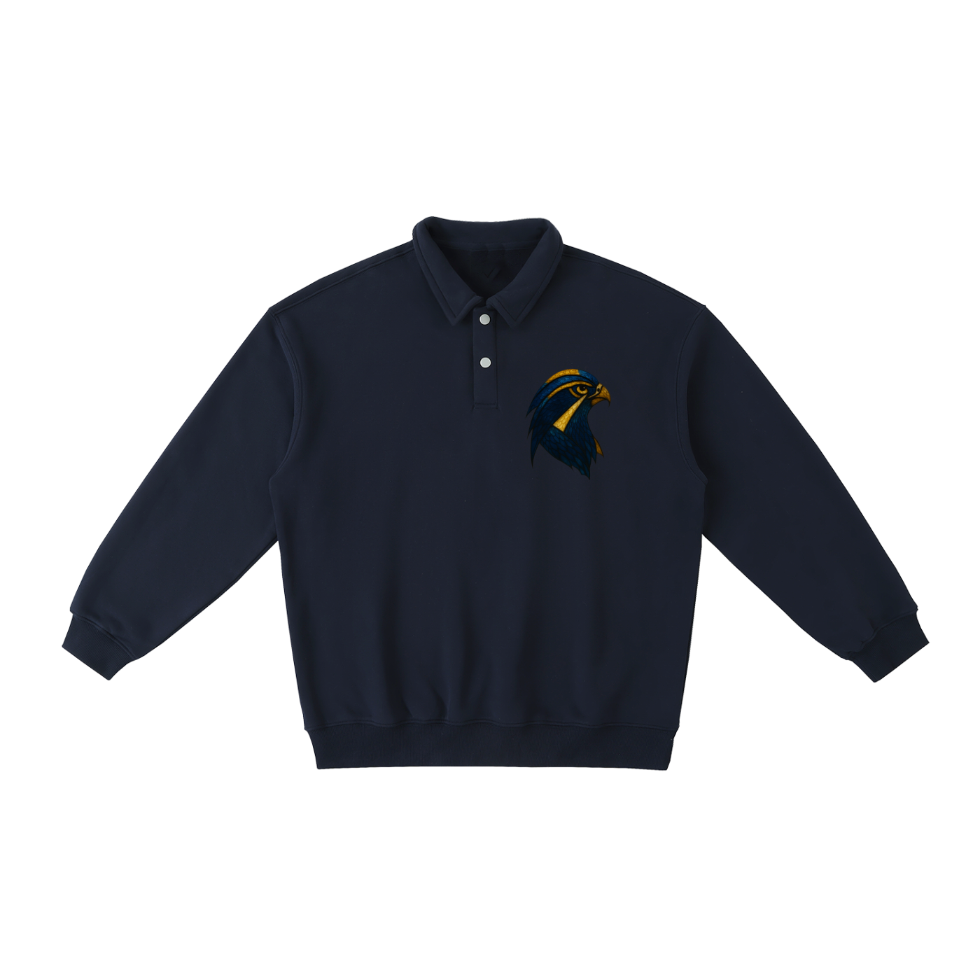 Torch Back/ Falcon Front Stained Glass Heavyweight Polo-Collar Sweatshirt