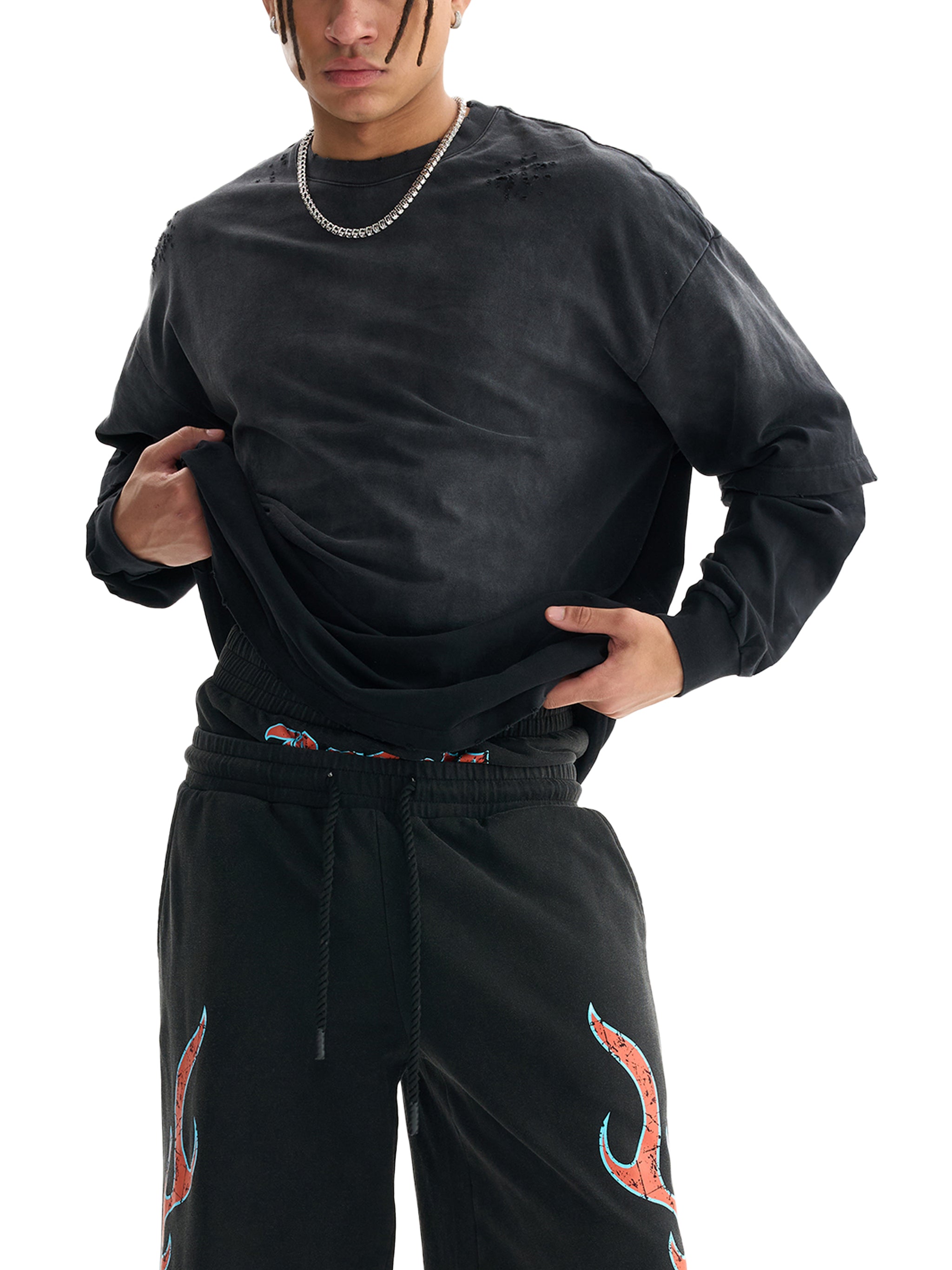 Dove + Deer Espressotini Sunfade Hand-Frayed Faux Two-Piece T-Shirt