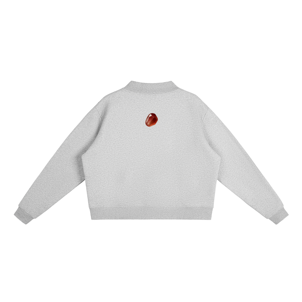 White Pom Essential Fleece Mid-Neck Crew Sweatshirt