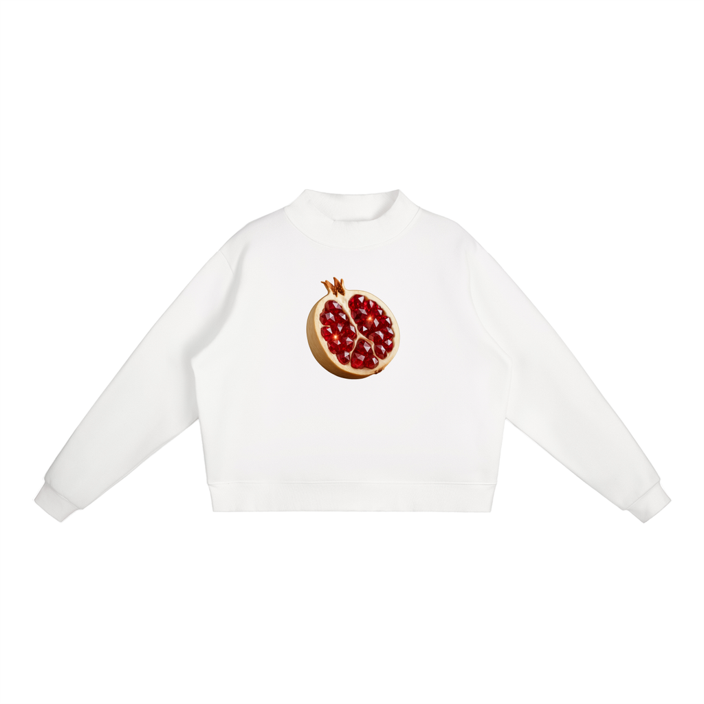 White Pom Essential Fleece Mid-Neck Crew Sweatshirt