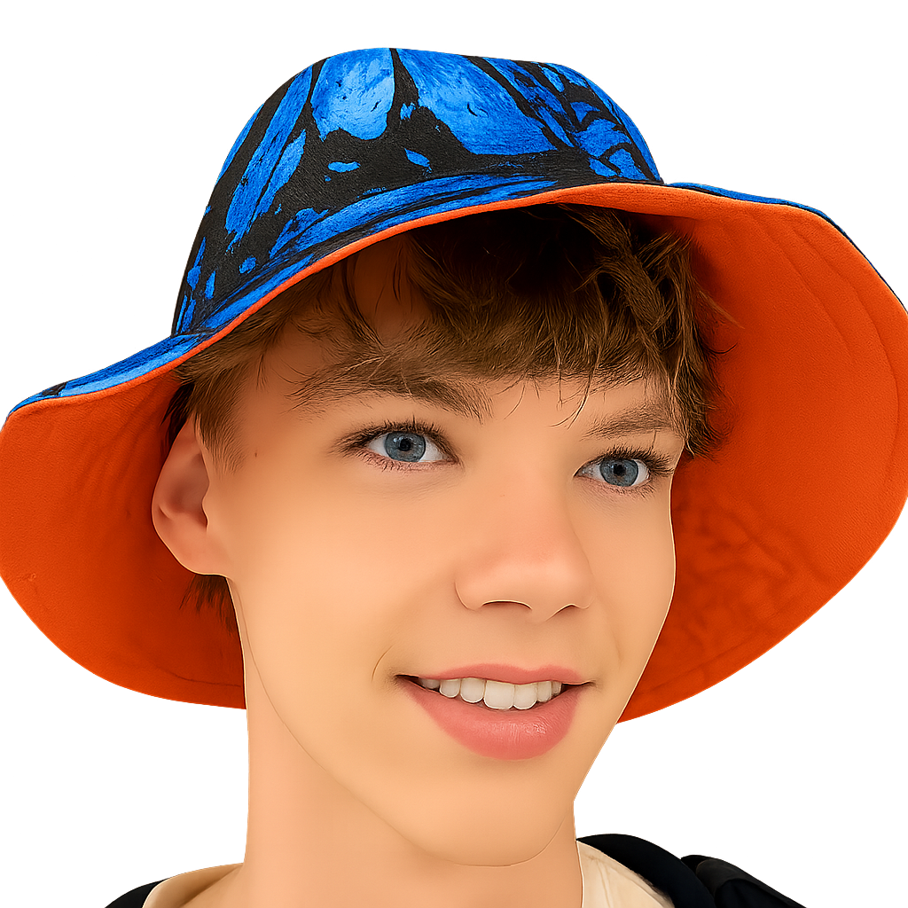 Blue Morpho Collage/ Orange Pura Vida Reversible bucket hat