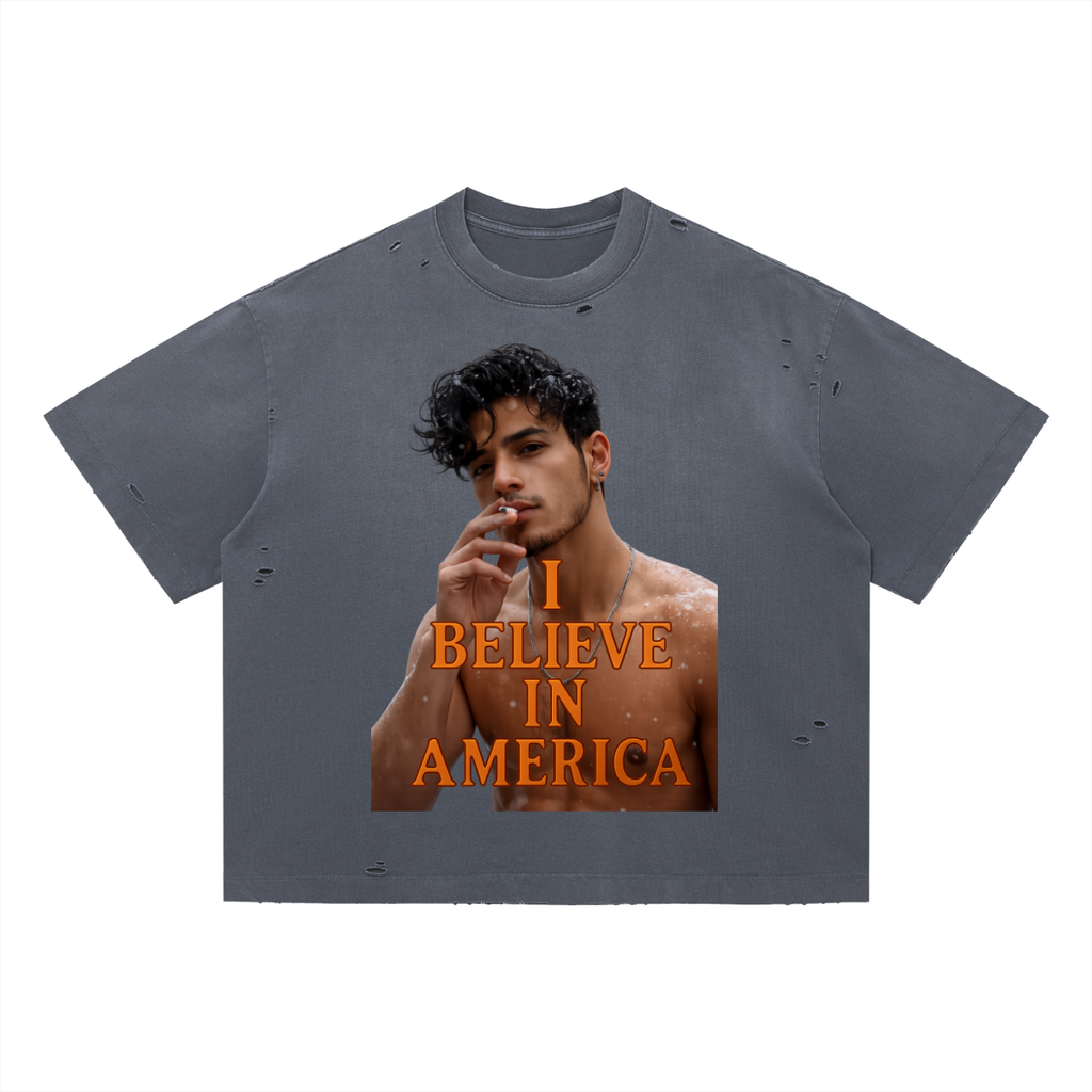 This Boy Believes Vintage Washed Distressed Boxy Oversized T-Shirt