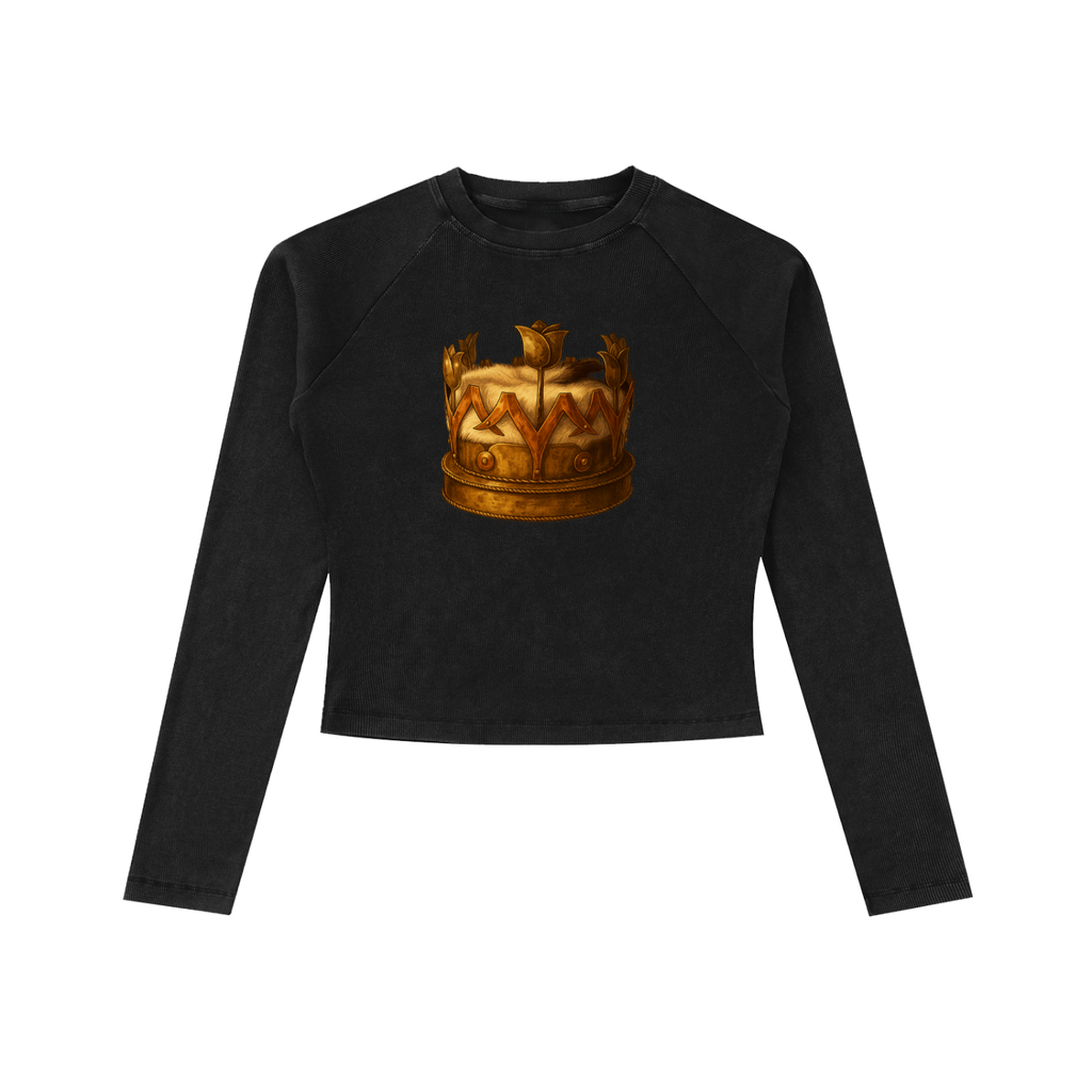 Tulip Crown Dyed Washed Raglan Long Sleeve Slim T-Shirt