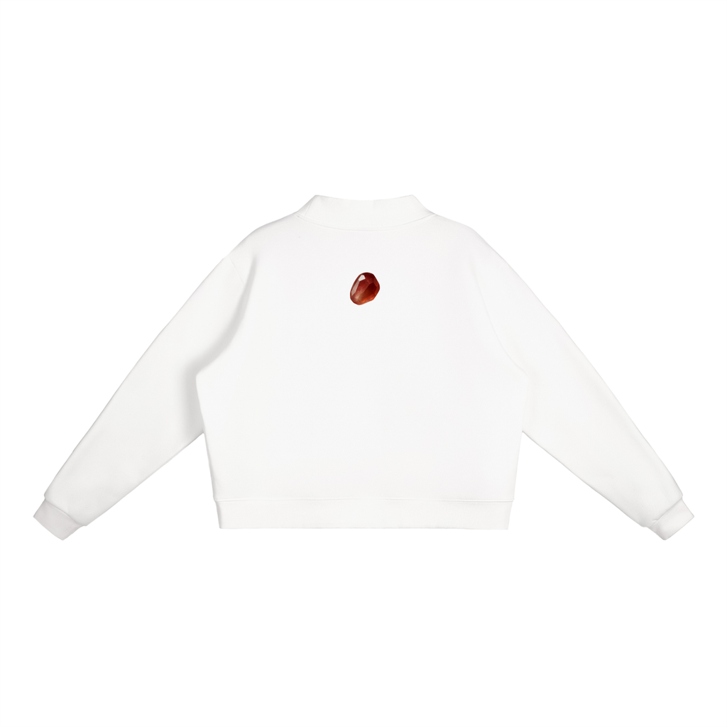 White Pom Essential Fleece Mid-Neck Crew Sweatshirt