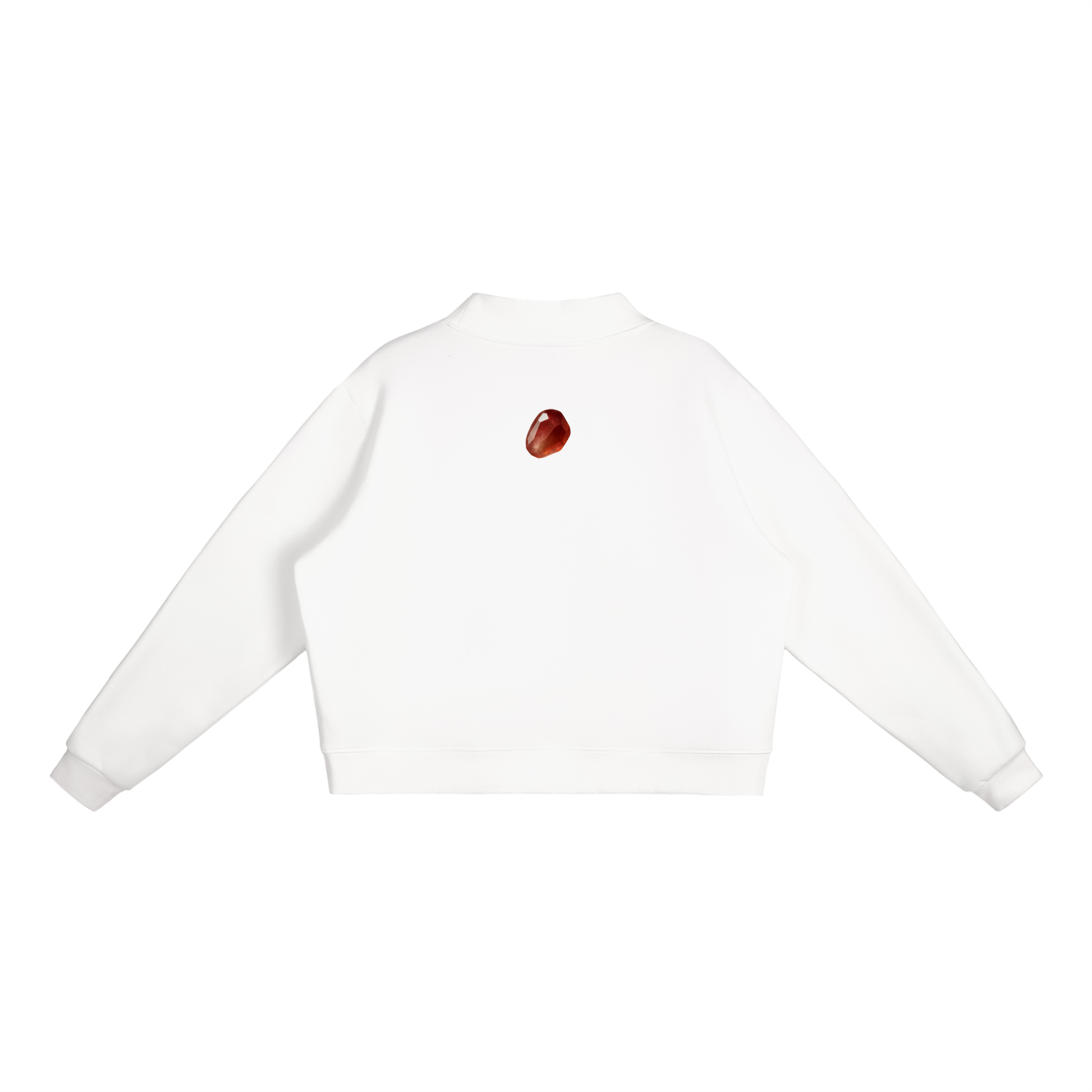 White Pom Essential Fleece Mid-Neck Crew Sweatshirt