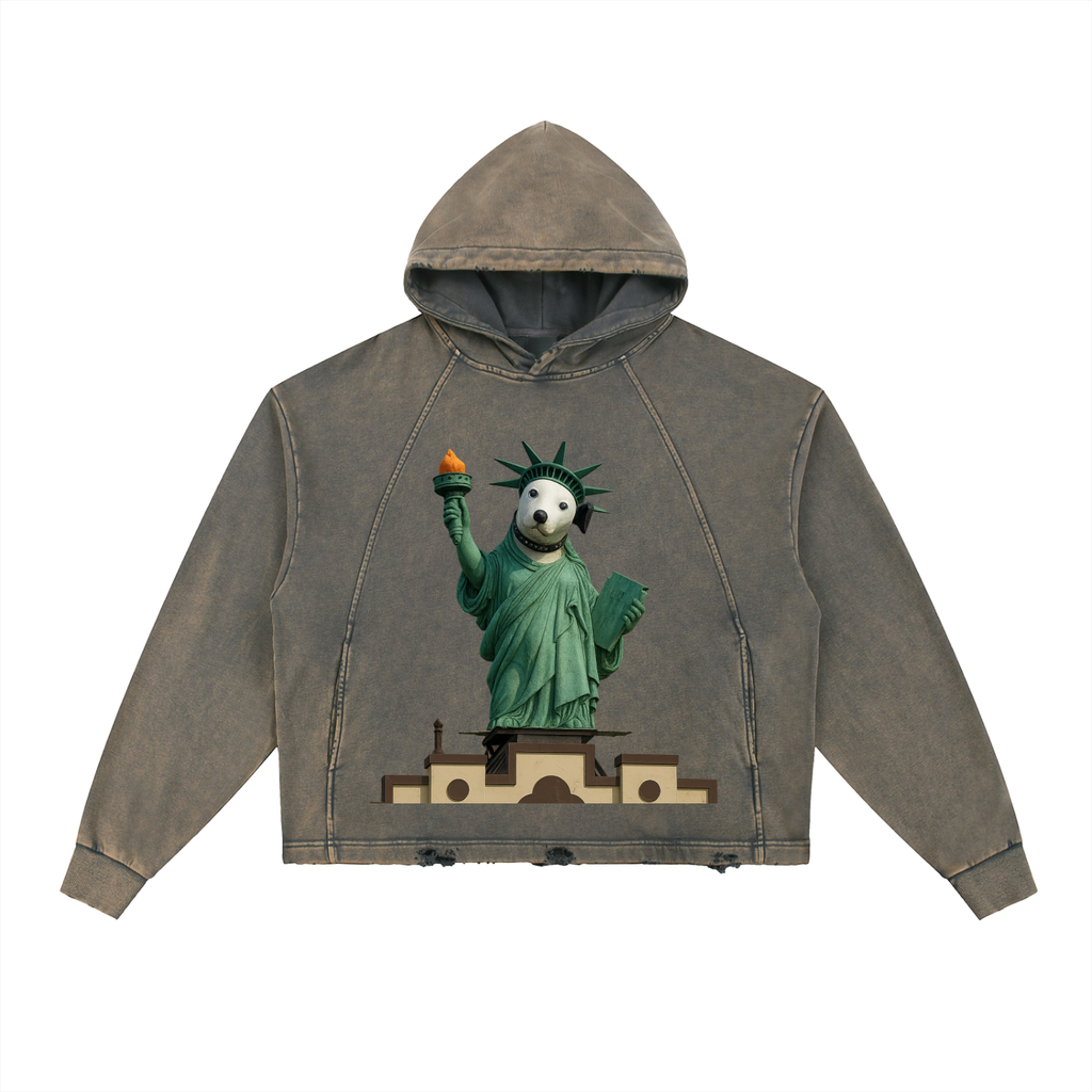Vintage Washed Frayed-Hem Hoodie