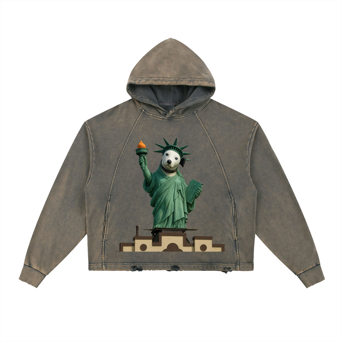 Vintage Washed Frayed-Hem Hoodie
