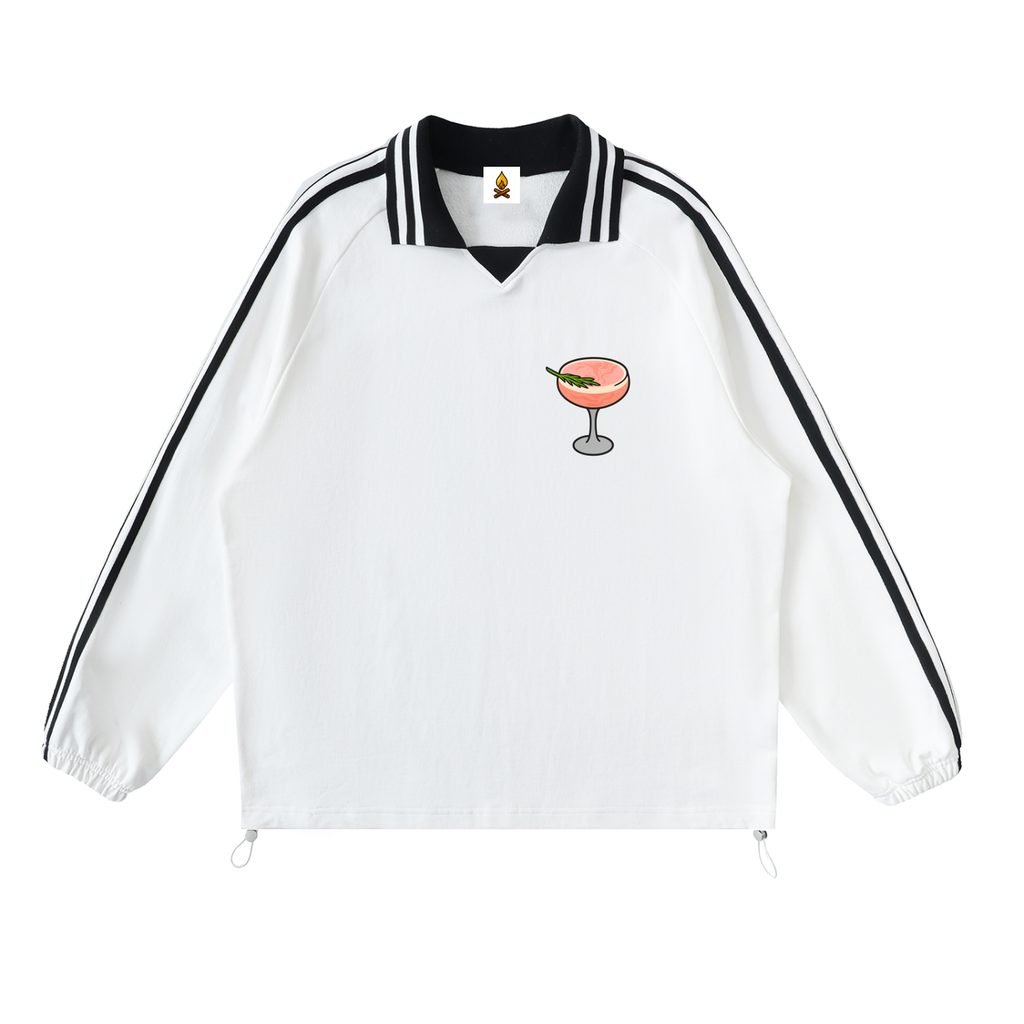 Grocer Toon Striped Lapel Collar Sweatshirt