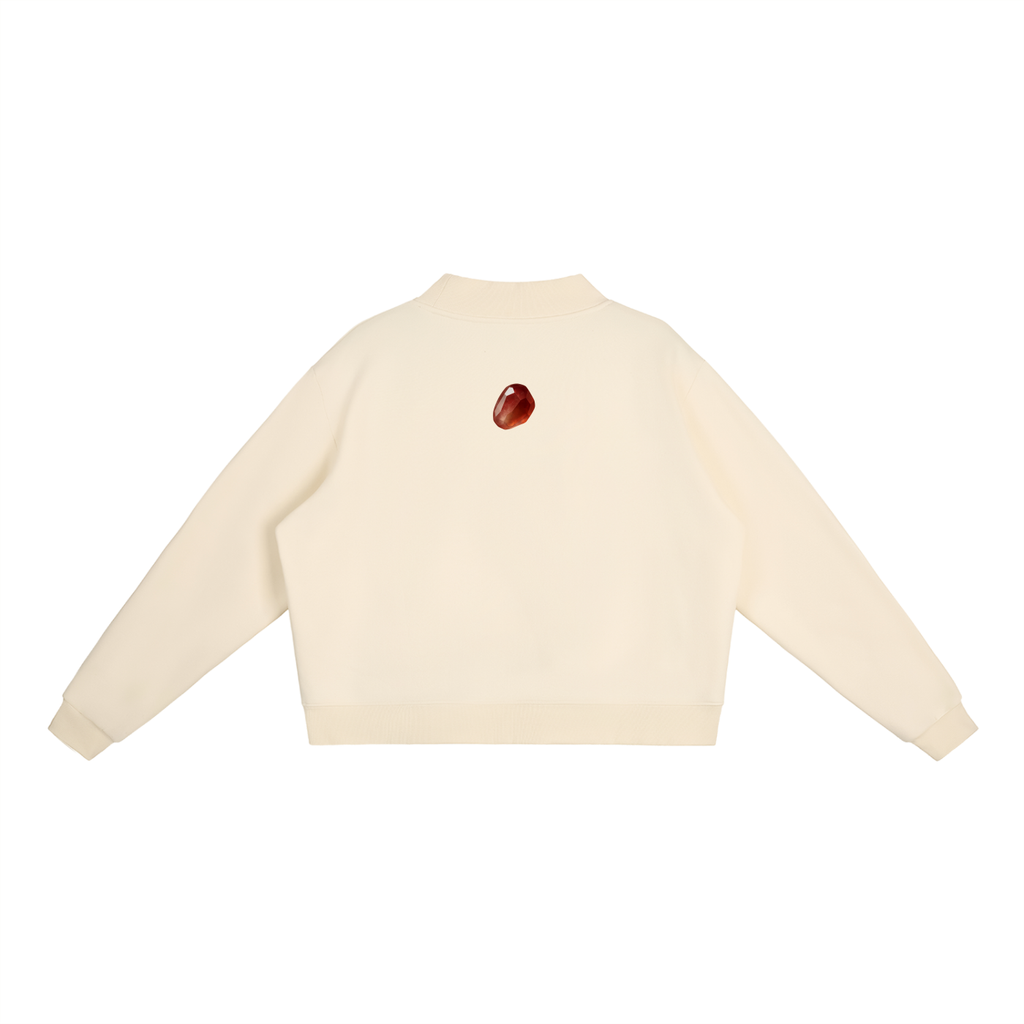 White Pom Essential Fleece Mid-Neck Crew Sweatshirt