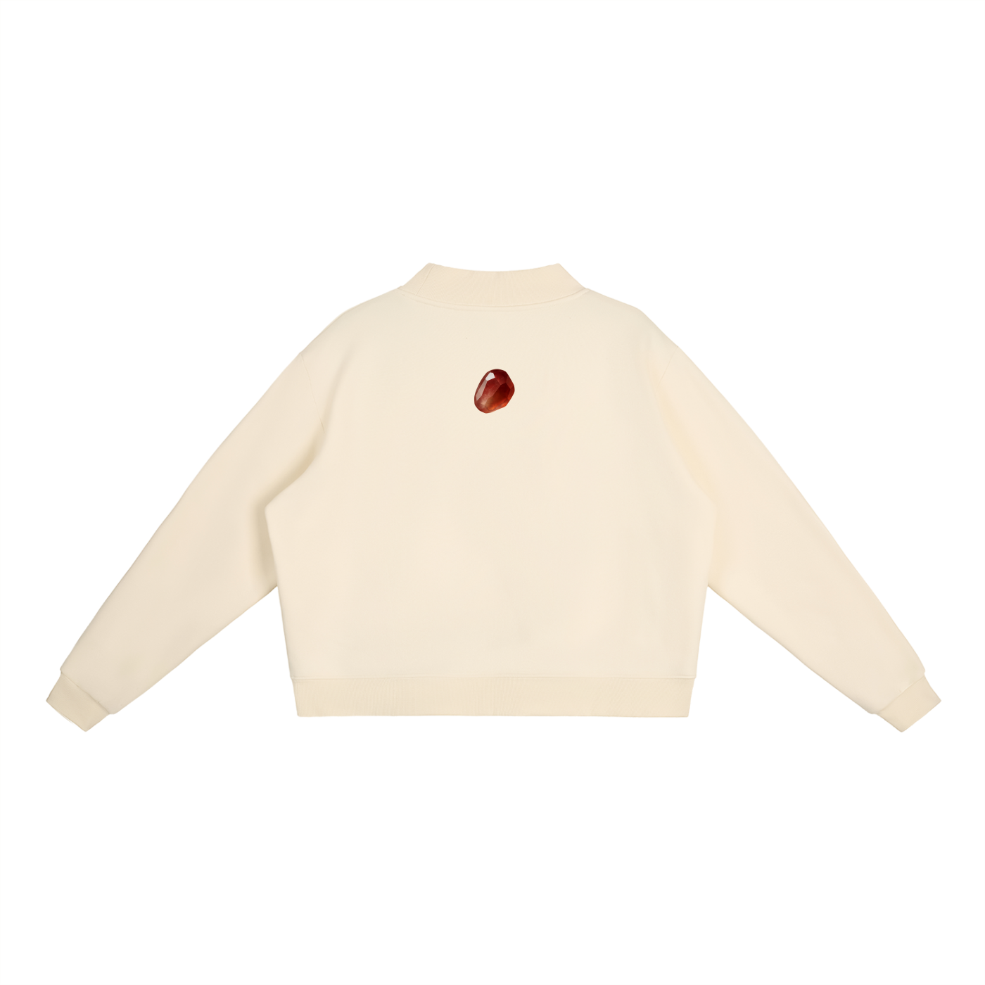 White Pom Essential Fleece Mid-Neck Crew Sweatshirt