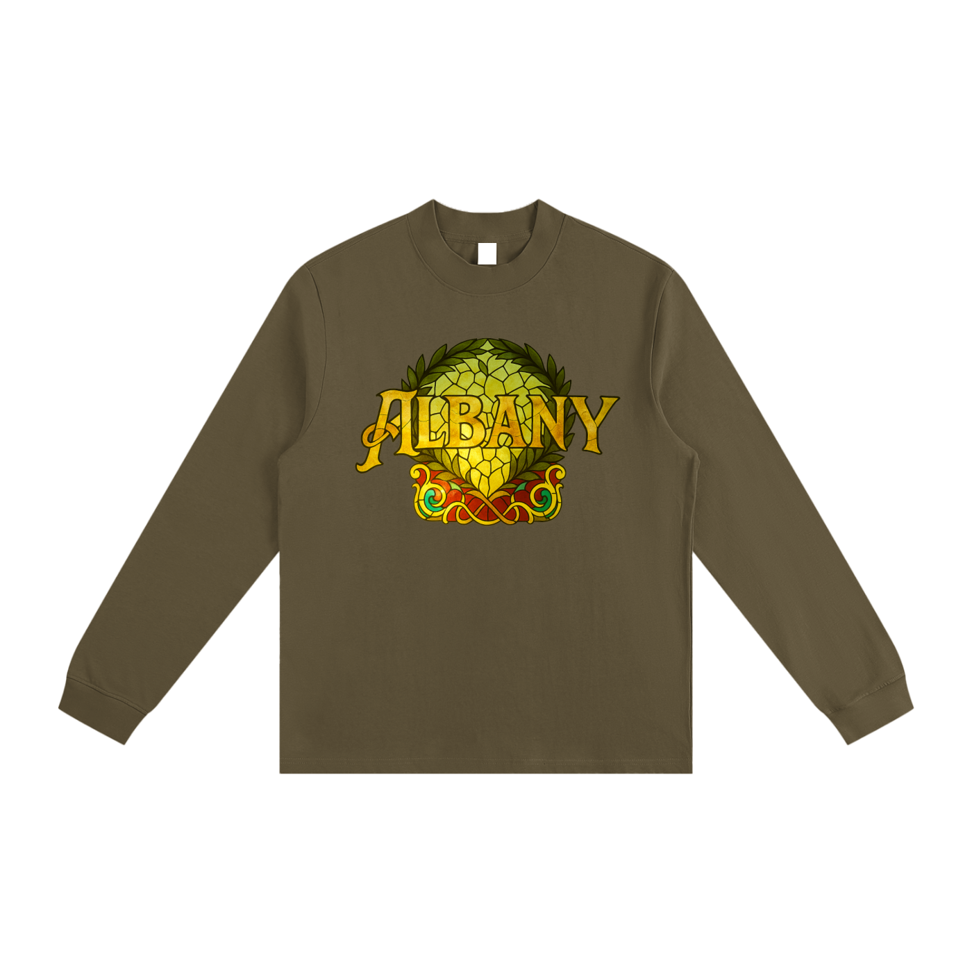 AHS Stained Glass- Blue Leaf Back- Non-Shrink Mock Neck Sweatshirt