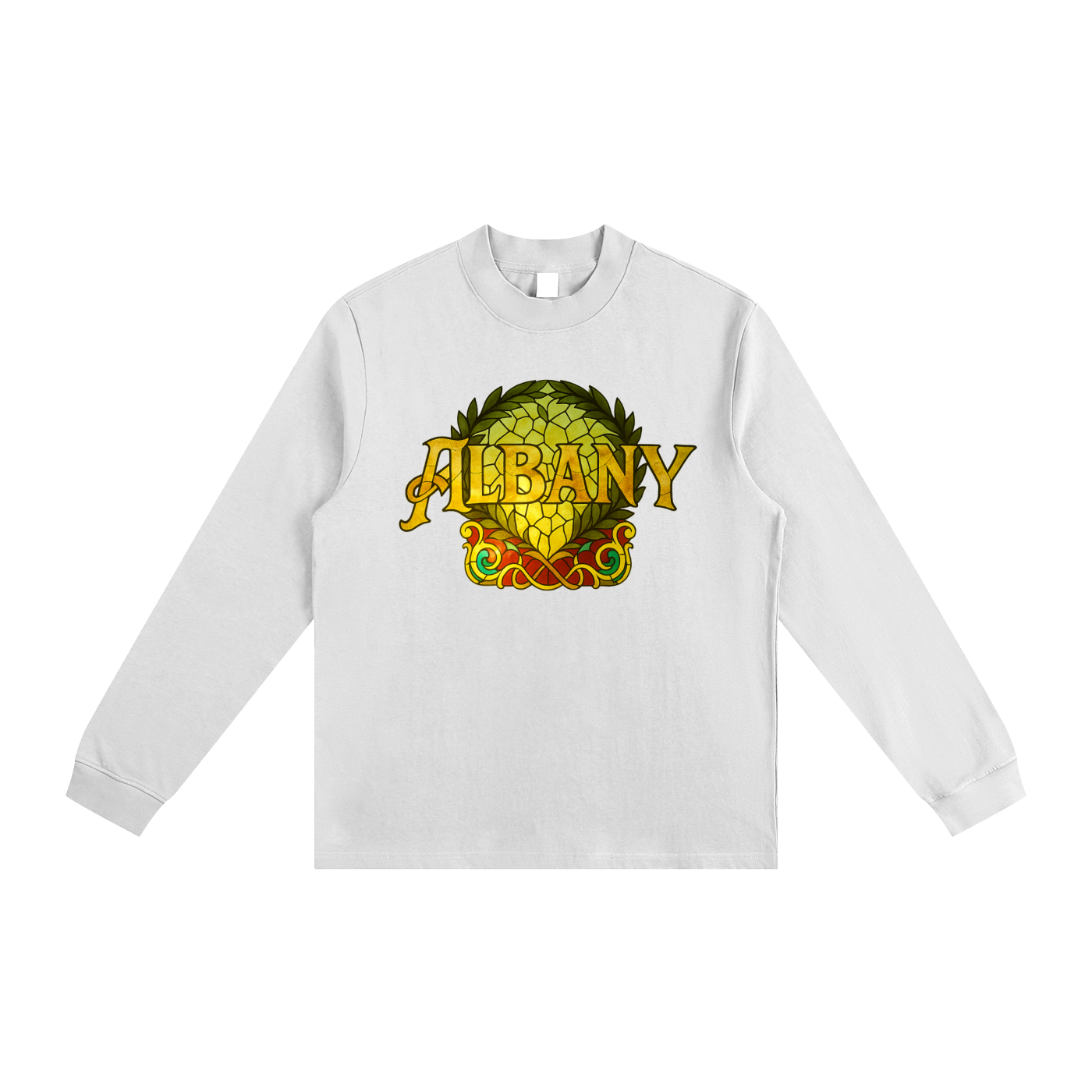 AHS Stained Glass- Blue Leaf Back- Non-Shrink Mock Neck Sweatshirt