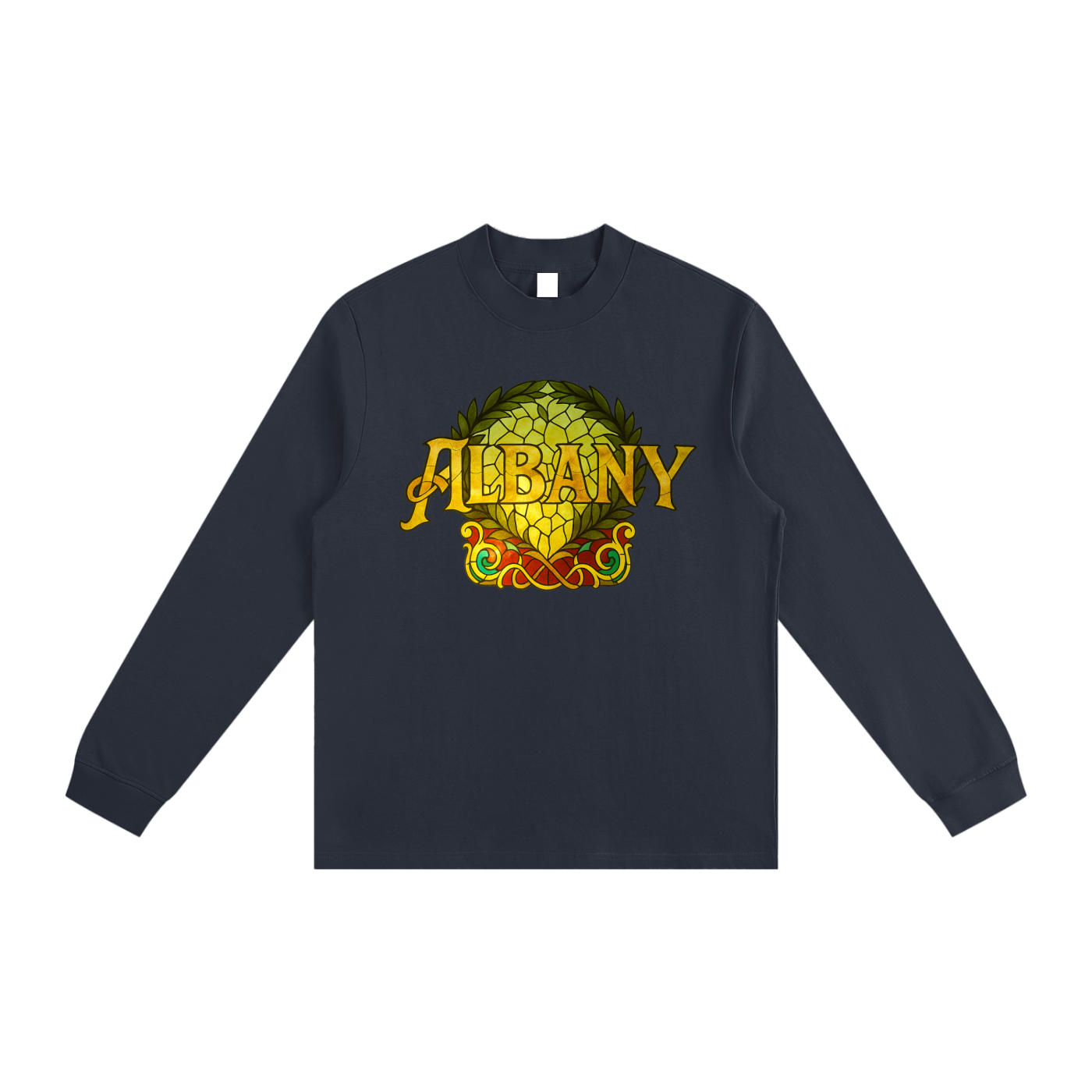 AHS Stained Glass- Blue Leaf Back- Non-Shrink Mock Neck Sweatshirt