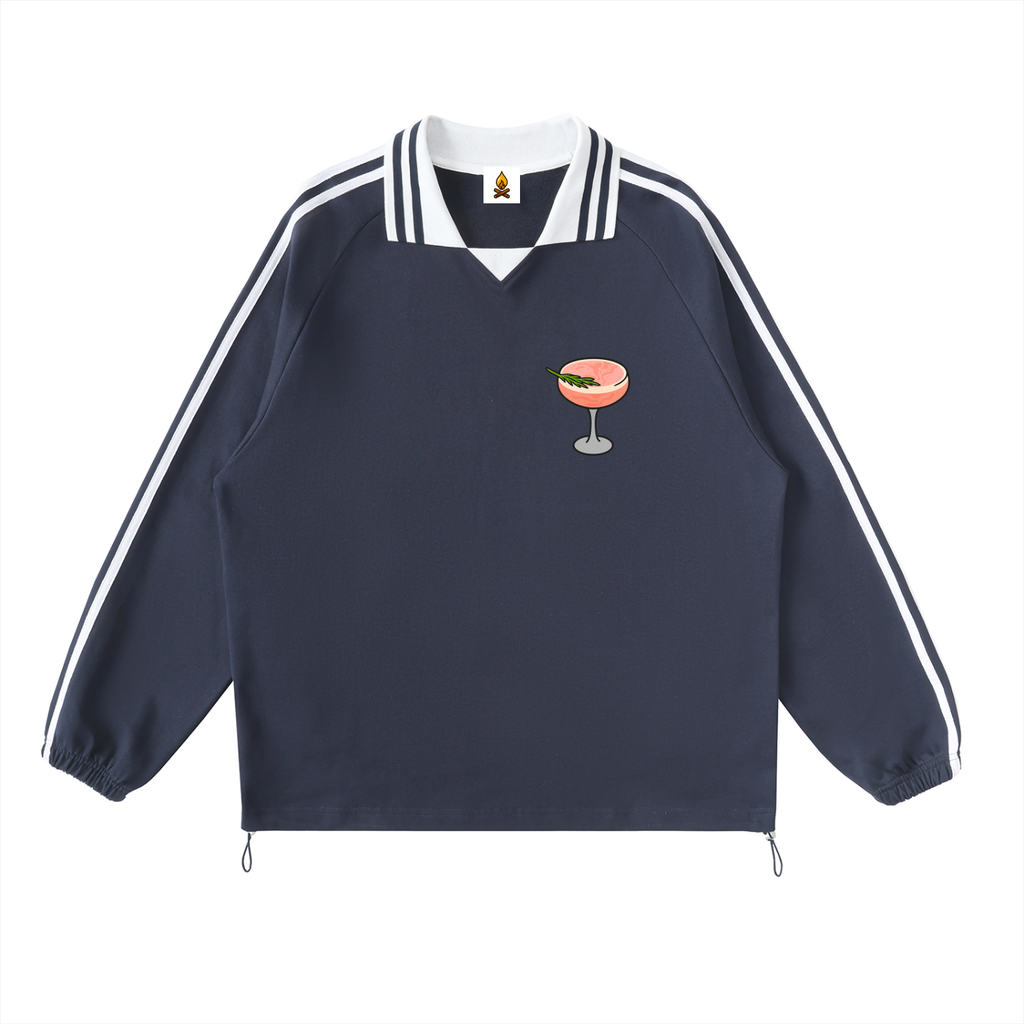 Grocer Toon Striped Lapel Collar Sweatshirt