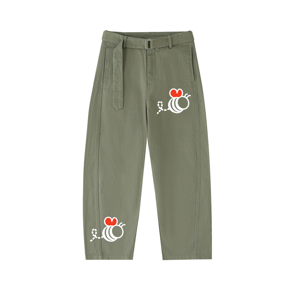 Twisted-Seam Belted Curved-Blade Pants