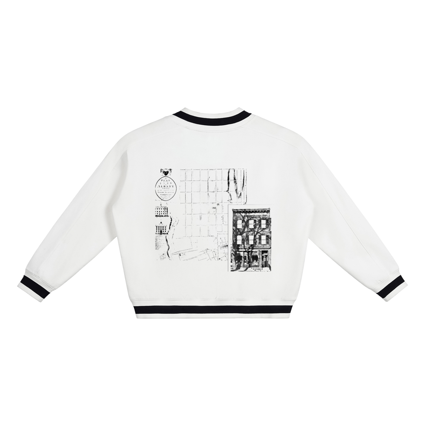 Dove+Deer City Plan V-Neck Contrast Collar Boxy Sweatshirt