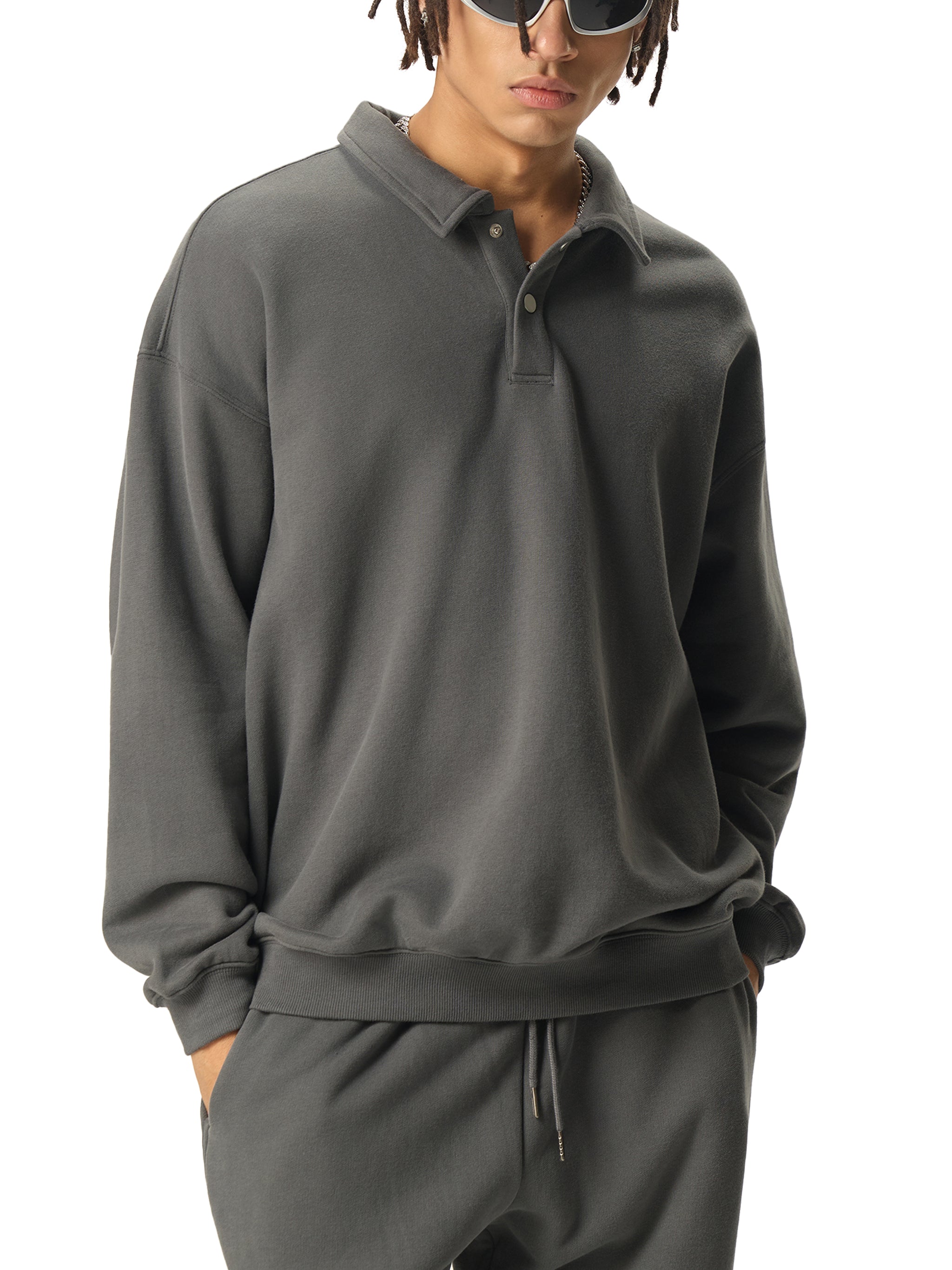 Torch Back/ Falcon Front Stained Glass Heavyweight Polo-Collar Sweatshirt