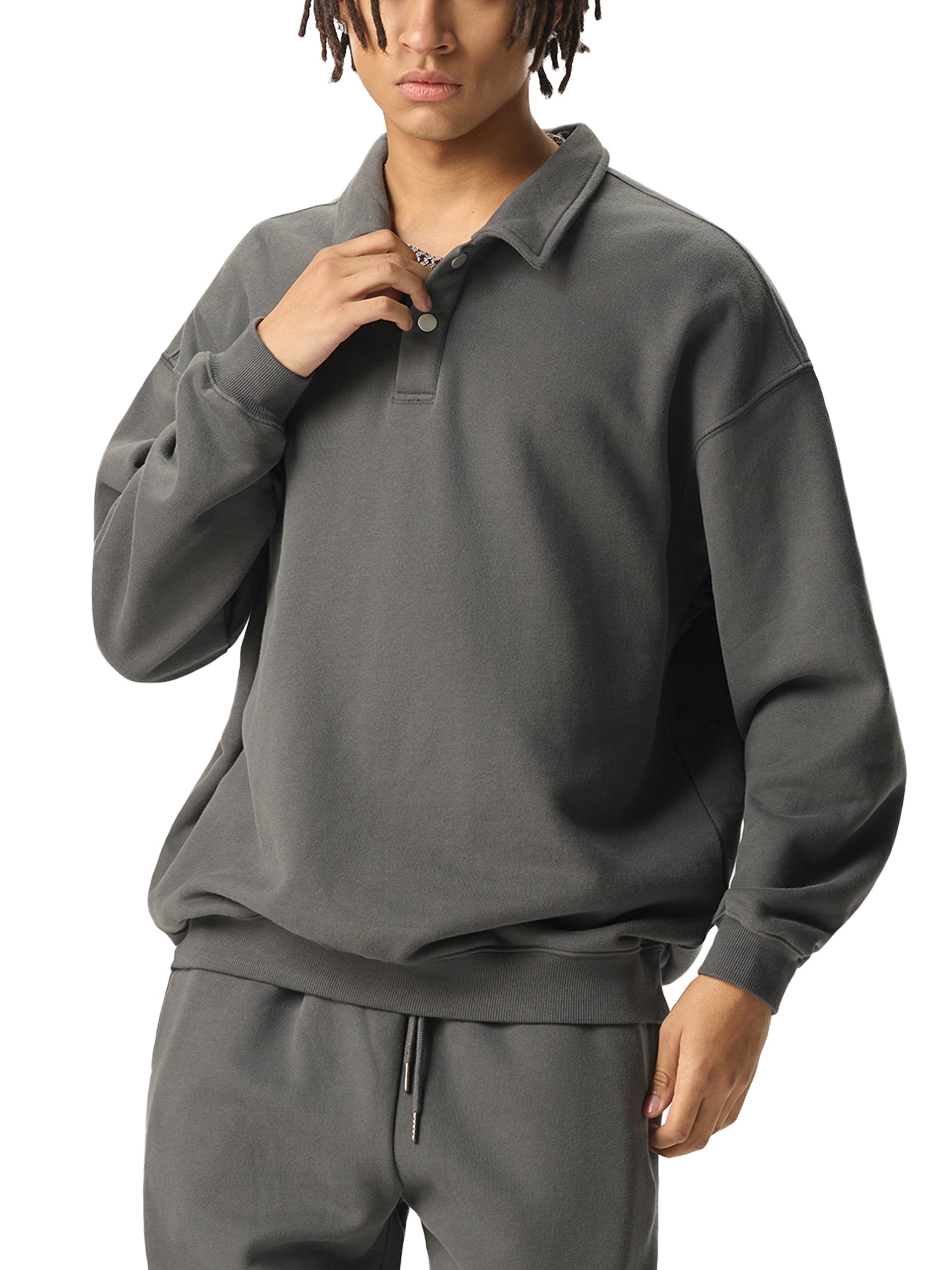 Torch Back/ Falcon Front Stained Glass Heavyweight Polo-Collar Sweatshirt