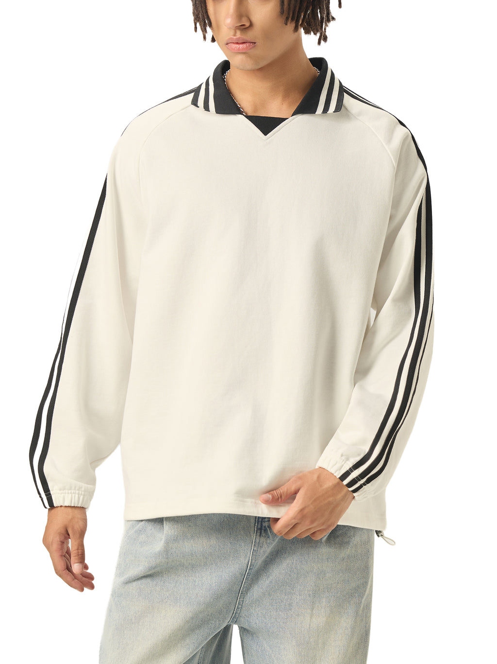 Grocer Toon Striped Lapel Collar Sweatshirt
