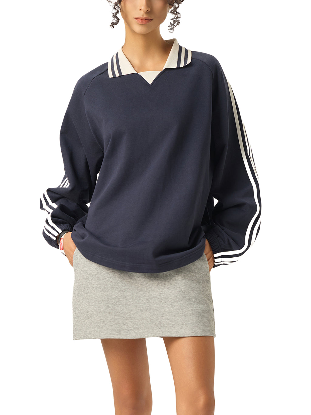 Grocer Toon Striped Lapel Collar Sweatshirt