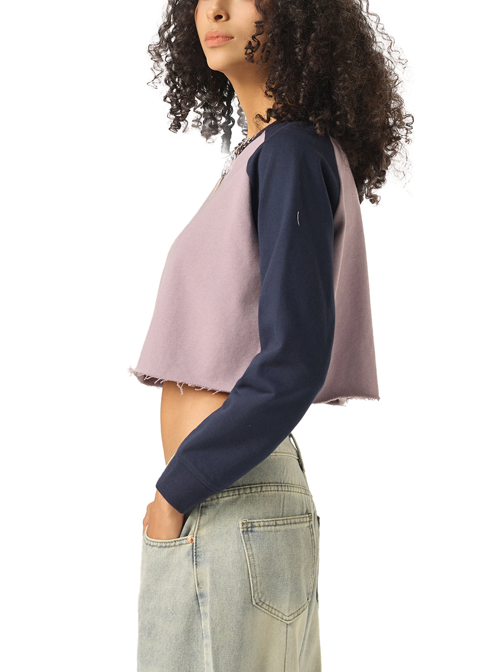 Espressotripi Raw-Hem Color-Block Raglan Crop Sweatshirt