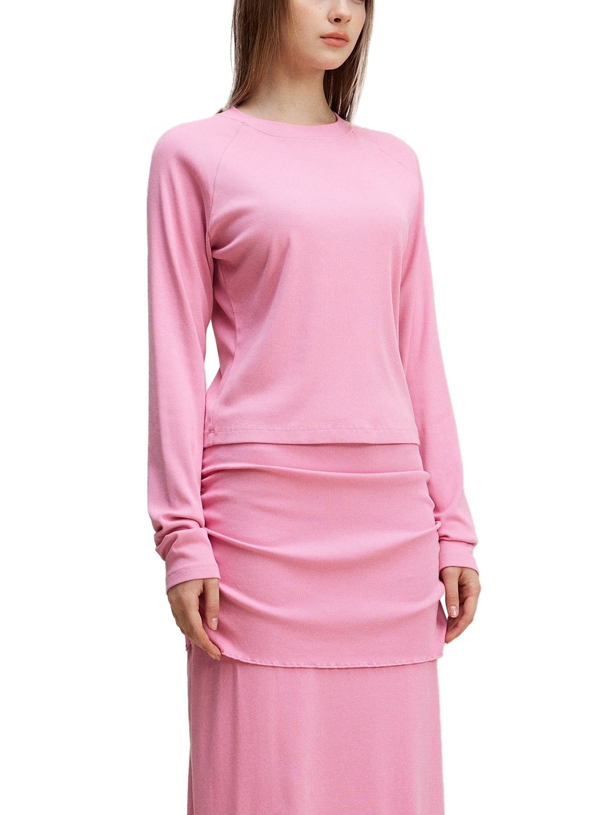 Tulip Crown Dyed Washed Raglan Long Sleeve Slim T-Shirt